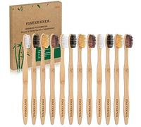 FINEVERNEK Kit de 12 Cepillos de Dientes de Bambú, Cepillos de Dientes de Bambú Natural y Ecolóico, 4 Colores Suaves Naturales de Cepillo de Diente de Bambú, para el Hogar y el Viaje