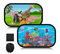 FINEVERNEK Parasol Coche Bebé Lateral, 2 Unidades Parasol de Bebé, Protección UV, Parasol Coche Infantil, para Proteger del Sol a Bebés y Mascotas, 50 x 30cm con 8 Ventosas y Simpático Animal