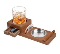FINEW Cenicero de Puros y Posavasos con Accesorios - Cenicero de Madera con Cortador, Cajón y Ranura - Juego de Accesorios Regalo para Hombres