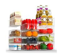Finew Juego de 12 organizadores para frigoríficos (4 pequeños, 4 medianos, 4 Grandes), recipientes apilables para frigorífico, Caja Transparente para Cocina, despensa, armarios, fregaderos