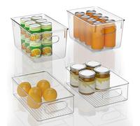 Finew Juego de 4 Cajas de Almacenaje de Refrigerador Apilables, Organizadores Transparentes Plásticos Apilables de Nevera, para Cocina Despensa Gabinete Baño Armario Cajón - 2 Grandes / 2 Medianos