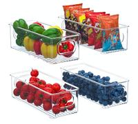 Finew Juego de 4 organizadores para frigorífico, cajas de almacenamiento de cocina, cajas de nevera pequeñas con asa, recipiente transparente para cocinas, armarios, congelador, despensa - sin BPA