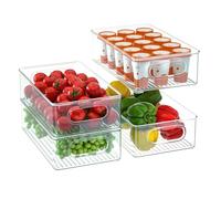 FINEW Juego de 4 organizadores para frigorífico, gran despensa, con asa, caja de almacenamiento transparente, organizador de cocina, para cocina, nevera, armarios, despensa, sin BPA