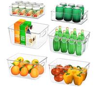 Finew Juego de 6 Organizadores de Nevera (4 Grandes / 2 Pequeños), Organizadores para la despensa, Transparente Organizador de Caja de Almacenamiento para Cocinas, Refrigeradores, Armarios - sin BPA
