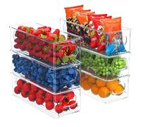 FINEW Juego de 6 organizadores para frigorífico, apilables para cocina, frigorífico con asa, transparente, almacenamiento de alimentos para armarios, congelador, despensa, sin BPA