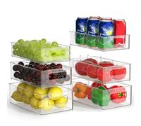FINEW Juego de 6 organizadores para frigoríficos (3 tamaños), depósito de despensa apilable, transparente para frigorífico, organizador para cocina, cajón, fregadero, baño, sin BPA