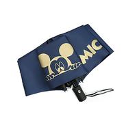 Finex Golden Mickey Mouse Head - Azul - Paraguas de golf plegable automático compacto con cierre automático con mango de un botón y correa de muñeca
