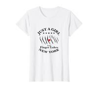 Finger Lakes New York NY Recuerdo Nativo Recordatorio Niña Mujer Camiseta gráfica económica, Mujer, Blanco, M