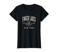 Finger Lakes New York NY Recuerdo Recordatorio Nativo Hombres Mujeres Camiseta gráfica económica, Mujer, Negro, M