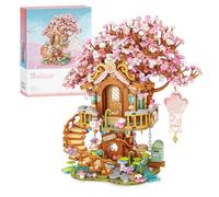 Finger Rock Casa de árbol de flores de cerezo, mini bloques de sujeción, 1149 piezas, jardín casa, flores bonsái, regalo creativo para adultos, mujeres, coleccionistas, jóvenes