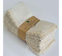 FINGERCRAFT Servilletas de Gran tamaño de 20 x 20 Pulgadas, Paquete de 12 servilletas de algodón y Lino, Esquinas en inglete Natural con Encaje Elegante para Uso Diario