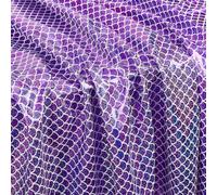 FINGERINSPIRE 1 m de tela de escamas de pescado de sirenas, 150 cm, no elástica, poliéster, tela morada con patrón de escamas de sirena, adornos brillantes para manualidades, costura, decoración de
