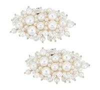 FINGERINSPIRE 1 par de pinzas para zapatos de flores de perlas de 3,7 x 6,4 cm, color blanco, para novia, boda, floral, con cuentas de cristal, desmontables, hechos a mano, clips de hebilla para