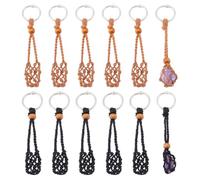 FINGERINSPIRE 12 llaveros de cuerda de cristal negro y marrón con jaula de cristal, soporte vacío de piedra, cordones de hilo de algodón encerado, bolsa de macramé, llaveros ajustables con piedras