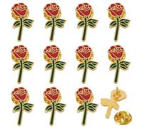 FINGERINSPIRE 12 piezas de broches de rosas, broches de flores rojas de esmalte, broche de rosas de 25.5x15mm, aleación, broches florales para ropa, mochila, broches para hombres y mujeres, amantes de
