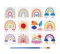 FINGERINSPIRE 12 plantillas de arco iris para pintar con pincel, 20 x 20 cm, diseño de sol, nube, corazón, estrellas, hojas de olivo, lluvia, trueno, rayo, plantilla temática de naturaleza para