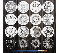 FINGERINSPIRE 12 plantillas de sol y luna con pincel de 20 x 20 cm, 12 estilos, redondas, árbol de la vida, plantillas de decoración de plantas, plantillas de plástico para colorear para manualidades