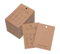 FINGERINSPIRE 120 piezas de tela hecha a mano, instrucciones de lavado, etiqueta para colgar, 7,5 x 5 cm, papel kraft marrón arena, etiquetas de precio, tarjeta de cuidado de materiales, símbolos