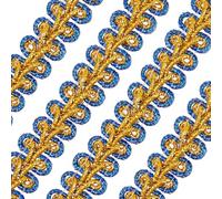 FINGERINSPIRE 13,7m Metálico Trenzado Encaje Ribete Azul y Oro Costura Ciempiés Trenzado Encaje 10 mm Decorado Gimp Trim para Boda DIY Ropa Accesorios Joyería Artesanía Costura Decoración del Hogar