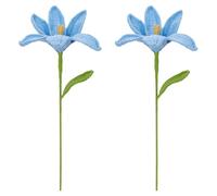 FINGERINSPIRE 2 flores de lirio artificiales hechas a mano con ganchillo con bolsas de embalaje, ramo de flores de lirio, de algodón, de punto azul cielo, con hilo de hierro, flores artificiales de