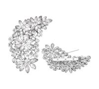 FINGERINSPIRE 2 piezas Broche de hoja de diamantes de imitación 51 x 74,5 mm Claro Diamantes de imitación Aleación Broche de flor Joyería para Mujer Elegantes Pines de Solapa para Vestidos Blazer Y