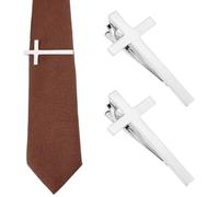 FINGERINSPIRE 2 pinzas para corbata cruzada, 58 x 27,5 x 21,5 mm, para hombre, de latón, con cruces, color platino, para negocios, bodas, accesorios de corbata para padrinos, uso diario, ocasiones