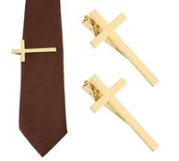 FINGERINSPIRE 2 pinzas para corbata cruzada, 58 x 27,5 x 21,5 mm, para hombre, de latón, con cruces, color dorado, para negocios, bodas, accesorios de corbata para padrinos, uso diario, ocasiones