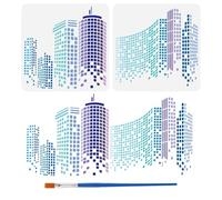 FINGERINSPIRE 2 plantillas de pintura de ciudad de edificios modernos grandes con pincel, 30 x 30 cm, plantilla de pintura de paisaje urbano, plantillas reutilizables para manualidades
