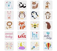 FINGERINSPIRE 20 plantillas baby shower 15x15cm elefante ciervo conejo mono león manualidades plantillas reutilizables fuegos artificiales luna palabra para pintar álbumes recortes azulejos muebles