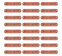 FINGERINSPIRE 24 sets etiquetas hechas a mano de piel sintética con patrón de corazón y 2 remaches 12x65mm, colgante piel marrón, botón ovalado con amor, colgante para jeans bolsos zapatos sombrero