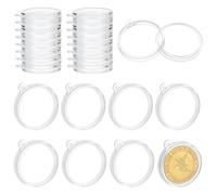 FINGERINSPIRE 24 unidades para monedas de acrílico transparente y redondo plano porta monedas de dólares de plata para llaveros para monedas y porta medallones, Claro, 4x3.5x0.65cm
