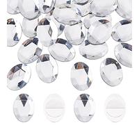 FINGERINSPIRE 30 pieza 40x30 mm con Parte Trasera Plana Ovalada Acrílico con Diamantes Imitación Transparentes Autoadhesivos, Joyas Ovaladas Trasera Plana, Gemas Plástico, Adornos Pegar En Joyas