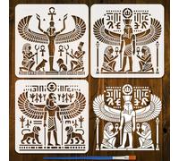 FINGERINSPIRE 3Styles - Plantillas de murales egipcios con un pincel de pintura, 30 x 30 cm, plantillas reutilizables con patrón de deidades, plantillas de decoración de faraones de PET, plantilla de