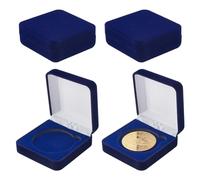 FINGERINSPIRE 4 Cajas de Regalo de Terciopelo Azul Medianoche de 44.5 mm Caja de Regalo de 6,6 x 6,6 x 2,8 cm Caja de presentación de Insignias Emblema Escolar Estuche de Almacenamiento de medallas