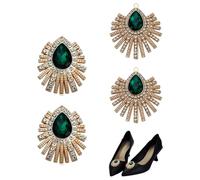 FINGERINSPIRE 4 hebillas de zapatos de diamantes de imitación, 2 estilos, hebillas de zapatos de aleación dorada sin botón, hebillas de zapatos de diamantes de imitación verdes, hebillas desmontables