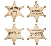 FINGERINSPIRE 4 insignias de sheriff de metal de 6 cm, 4 estilos, estrella de hierro con palabra, broche de sheriff, insignia de policía dorada antigua con alfiler de solapa, vaquero occidental,