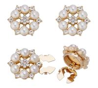FINGERINSPIRE 4 piezas de botones de diamantes de imitación de aleación dorada clara hebilla en forma de flor con perlas de plástico reutilizables en forma de flor para boda, ropa, trajes, decoración,