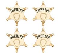 FINGERINSPIRE 4 piezas Sheriff Insignia Metal Estrella Broche de Aleación con Sheriff Grabado Insignia Occidental para Disfraces Cowboy Fiestas Accesorios de Juego de rol, 63.5x56mm, Acero aleado