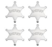 FINGERINSPIRE 4 piezas Sheriff Insignia Metal Estrella Broche de Aleación con Sheriff Grabado Insignia Occidental para Disfraces Cowboy Fiestas Accesorios de Juego de rol, 60x53mm, Acero aleado