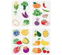 FINGERINSPIRE 4 plantillas de frutas y verduras reutilizables, 21 x 29,7 cm, calabaza, tomate, chile, zanahoria, plátano, sandía, melocotón