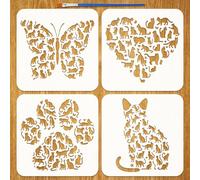 FINGERINSPIRE 4 plantillas de gato con 1 pincel, 20 x 20 cm, siluetas de gatos grandes, diseño de mariposas y garras, plantilla para pintar paredes de madera y muebles, decoración del hogar