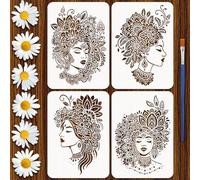 FINGERINSPIRE 4 plantillas de mandala para mujer con pincel, 21 x 29,7 cm, plantillas de pintura floral, plantilla de diseño para mujer, plantilla de plástico PET gruesa para pintar sobre muebles de