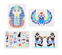 FINGERINSPIRE 4 plantillas de pintura egipcia 21 x 29,7 cm, faraón, escarabajo, tutankamón, máscara, símbolos egipcios, para pintar en madera, pared y tela