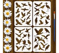FINGERINSPIRE 4 plantillas de silueta de pájaro con pincel, 21 x 29,7 cm, plantillas de silueta de pájaro, plantilla de animales de pájaro, plantilla gruesa de plástico PET para pintar sobre muebles