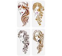 FINGERINSPIRE 4 plantillas grandes de 30 x 15 cm para pintar rostros de mujer de pelo largo, plantilla reutilizable con diseño de chica hermosa, plantilla grande reutilizable para manualidades, álbum