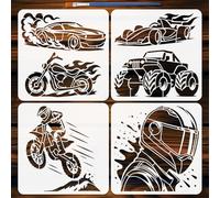 FINGERINSPIRE 4 plantillas para pintura de motocicletas con pincel, 30 x 30 cm, plantillas de plástico para carreras de motos y coches, plantillas para pintura de Monster Truck para tejidos