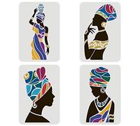 FINGERINSPIRE 4PCS Plantilla Tribal Mujer 29.7x21cm Plantillas Tribales de Pared para Pintar Plantillas Reutilizables de Arte y Artesanía DIY Plantilla Tribal Africana para Pintar en Pared y Tela