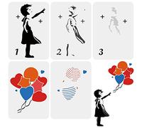 FINGERINSPIRE 5 plantillas Banksy con diseño en capas de 29,7 x 21 cm, reutilizables para The Human con un globo, plantilla de decoración para pintar en pared, muebles, madera y papel