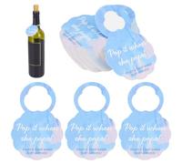 FINGERINSPIRE 50 colgantes redondos para botellas de vino con el texto When She Pops, azul cielo, mini botella de champán, colgante para baby showers, con agujero precortado de 29 x 31 mm, como regalo