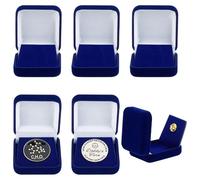 FINGERINSPIRE 6 cajas de presentación azul medianoche para monedas de desafío de terciopelo 30 mm con escudo escolar individual soporte para alfileres caja de almacenamiento para medallas caja de